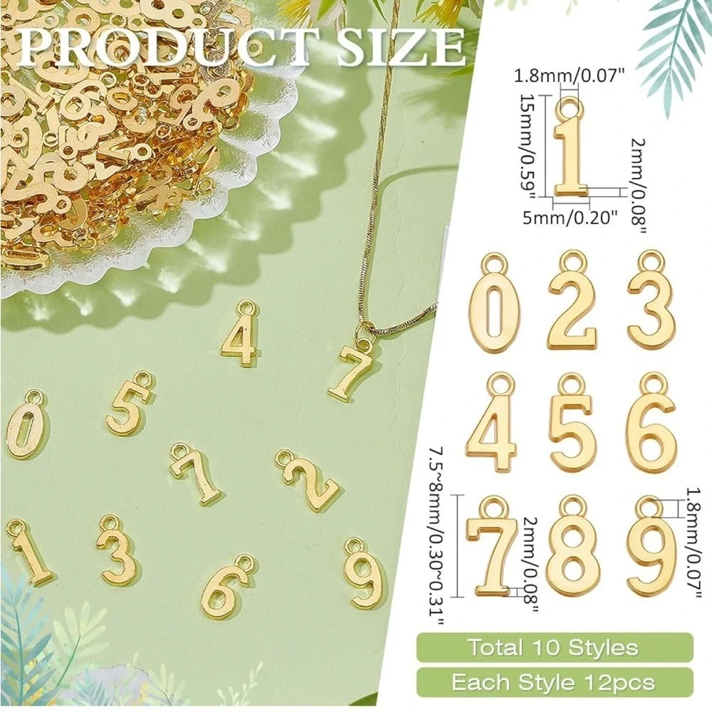 Metal 0-9 Number Charm Arabic Number Figures Pendant Bulk for Jewelry Making